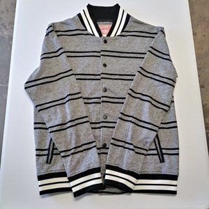 Brooklyn Cloth Men's Button Up Striped Varsity Bomber Sweater Jacket